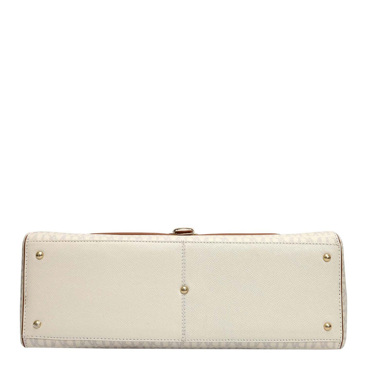 Medium Monogram Leather Satchel - Marshmallow