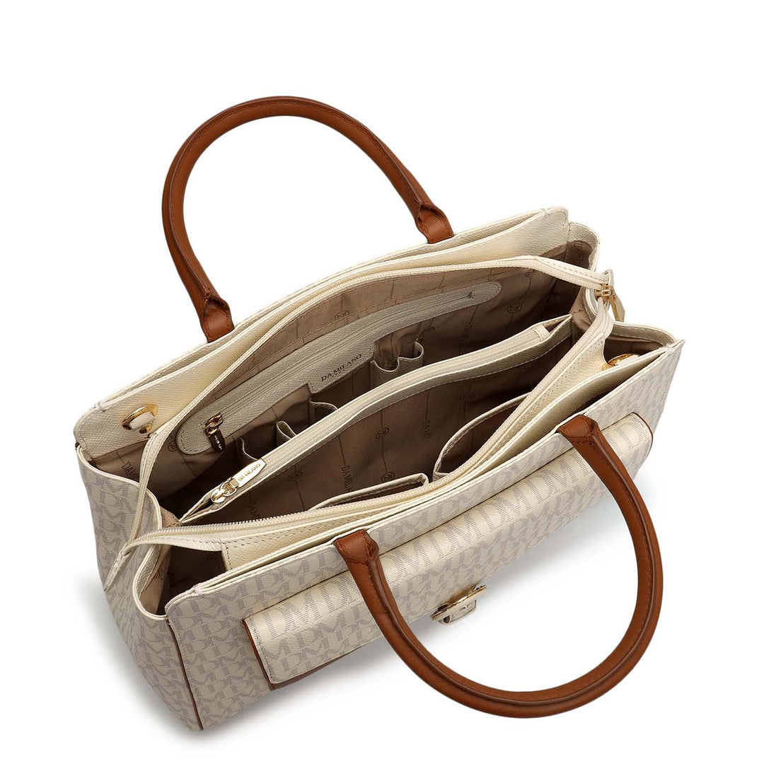 Medium Monogram Leather Satchel - Marshmallow