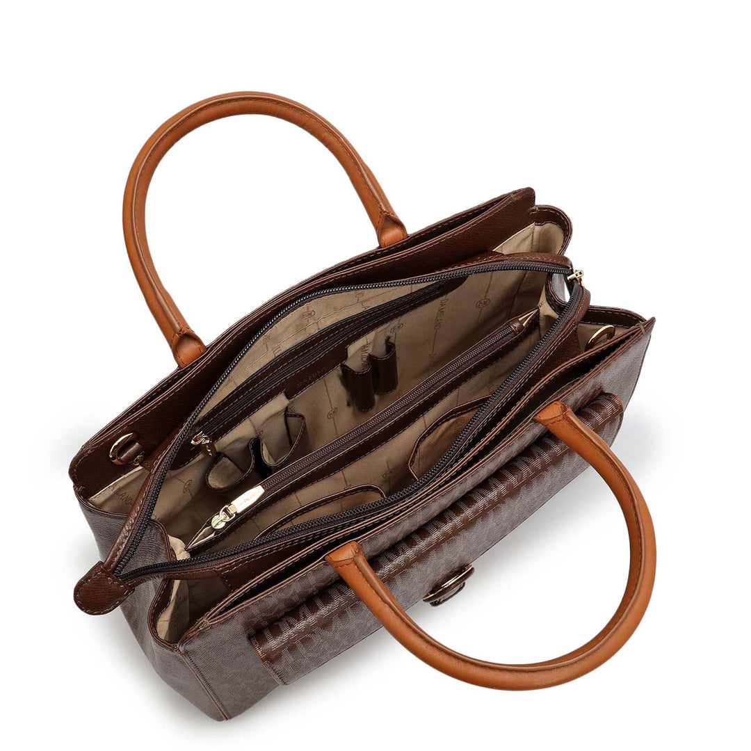 Medium Monogram Leather Satchel - Walnut