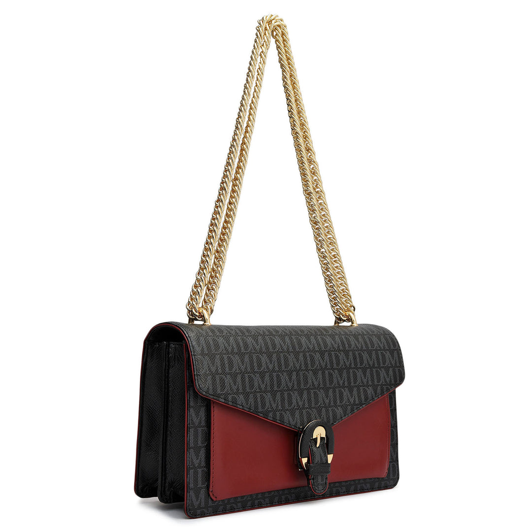 Small Monogram Plain Leather Shoulder Bag - Black
