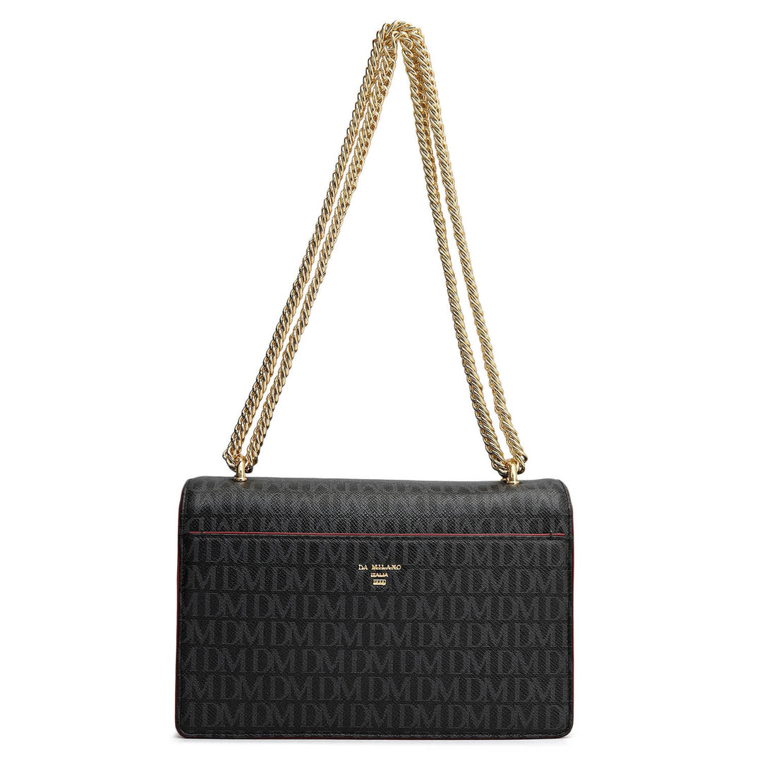 Small Monogram Plain Leather Shoulder Bag - Black