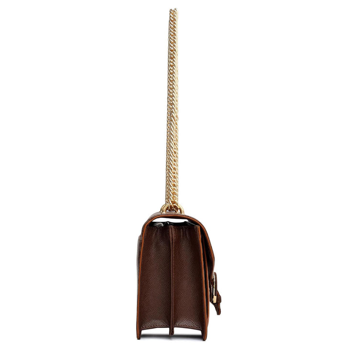 Small Monogram Plain Leather Shoulder Bag - Walnut