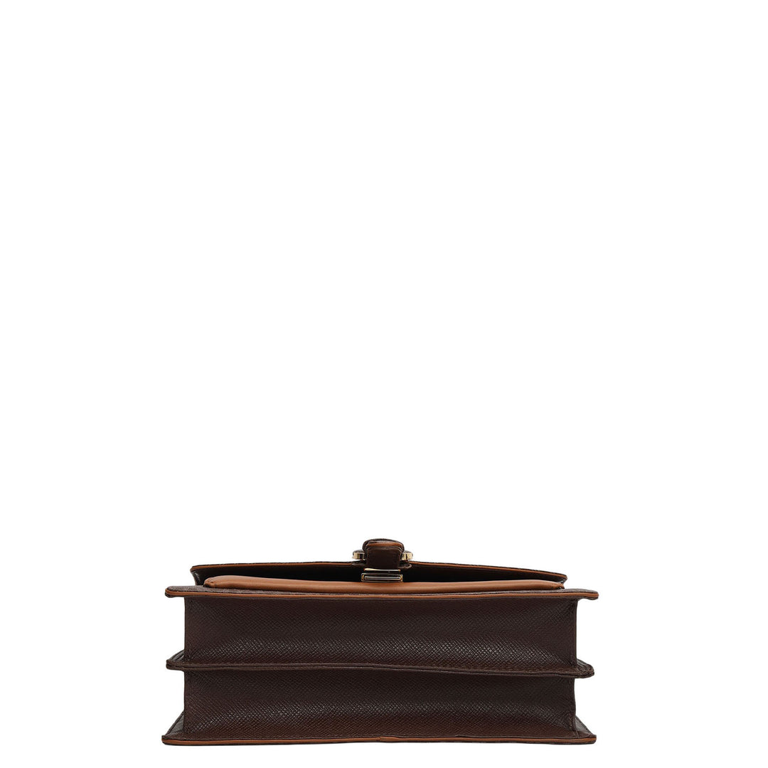 Small Monogram Plain Leather Shoulder Bag - Walnut