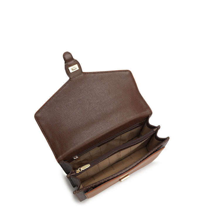 Small Monogram Plain Leather Shoulder Bag - Walnut