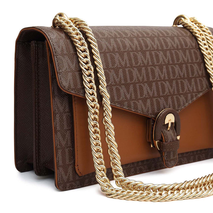 Small Monogram Plain Leather Shoulder Bag - Walnut