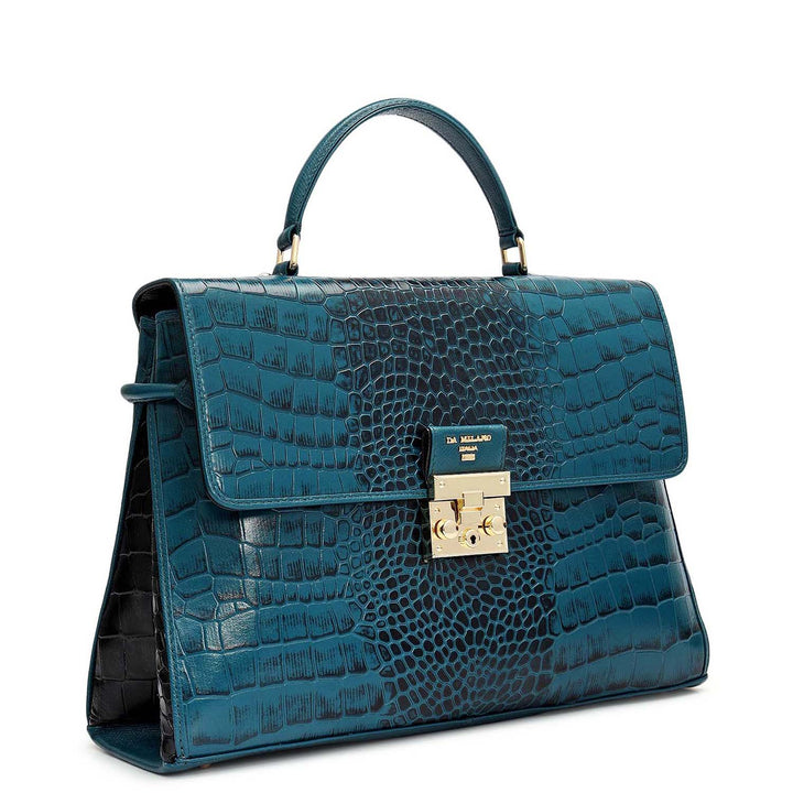 Medium Croco Leather Satchel - Teal