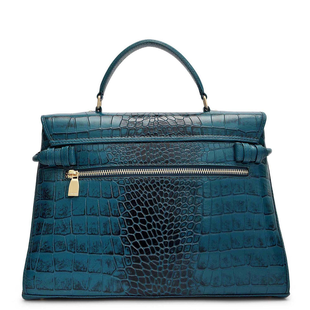 Medium Croco Leather Satchel - Teal