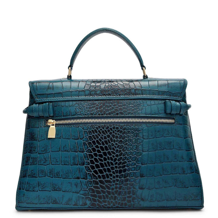 Medium Croco Leather Satchel - Teal