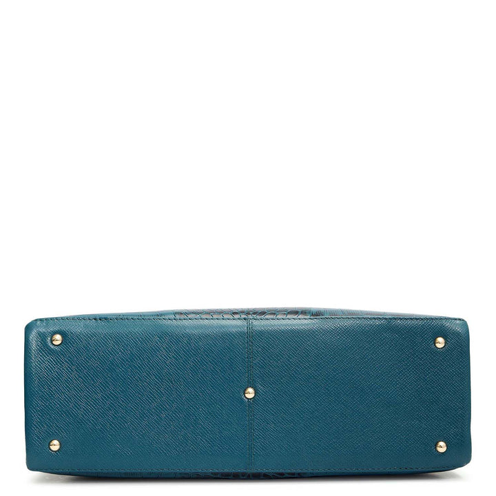 Medium Croco Leather Satchel - Teal