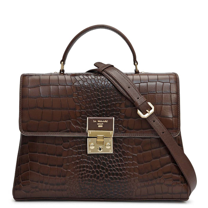 Medium Croco Leather Satchel - Walnut