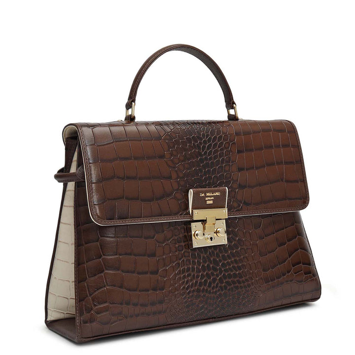Medium Croco Leather Satchel - Walnut