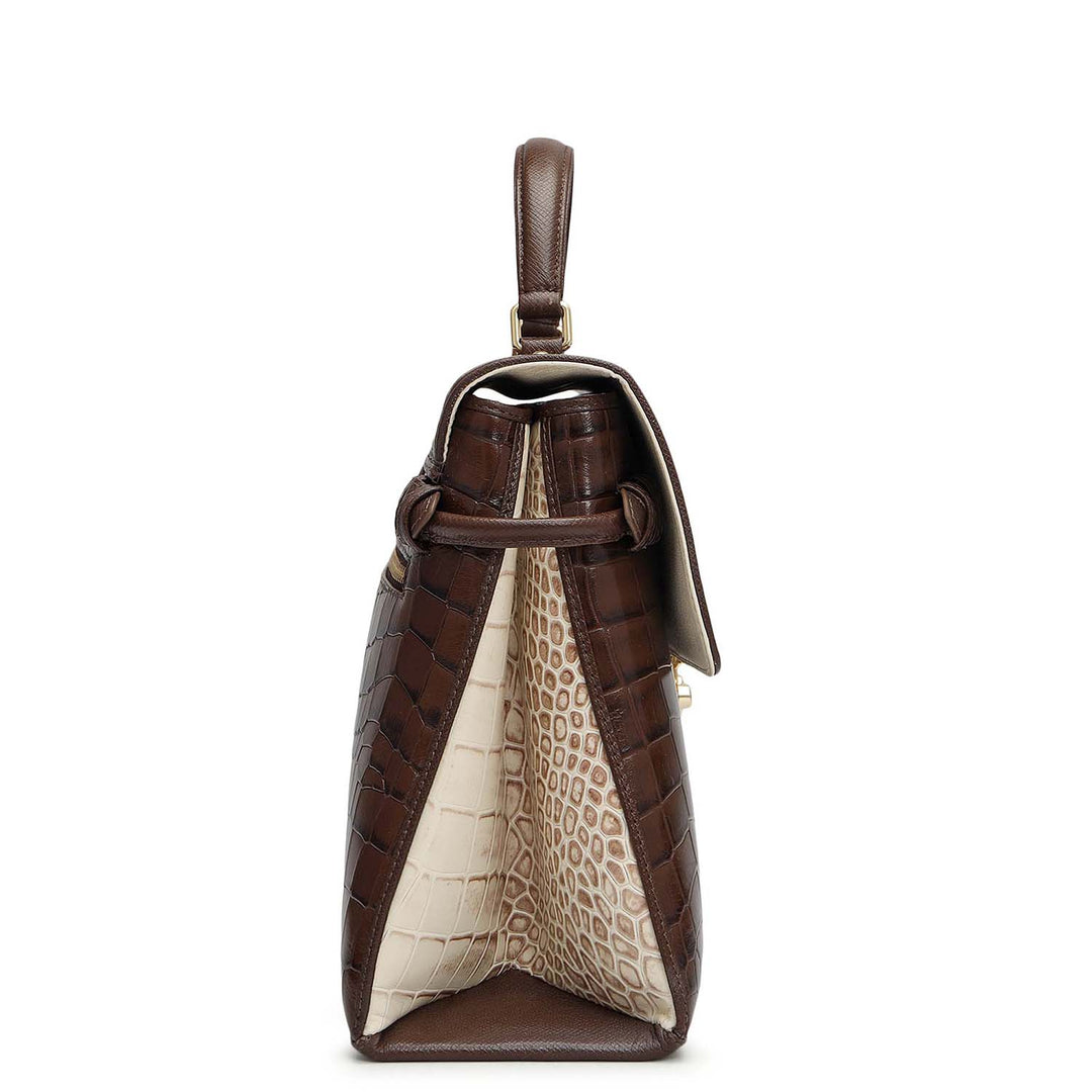 Medium Croco Leather Satchel - Walnut