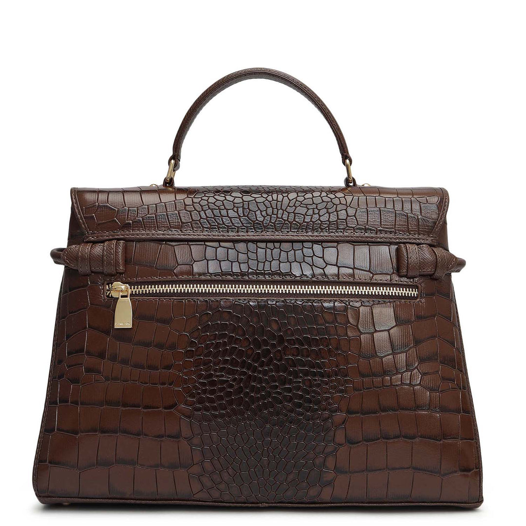 Medium Croco Leather Satchel - Walnut