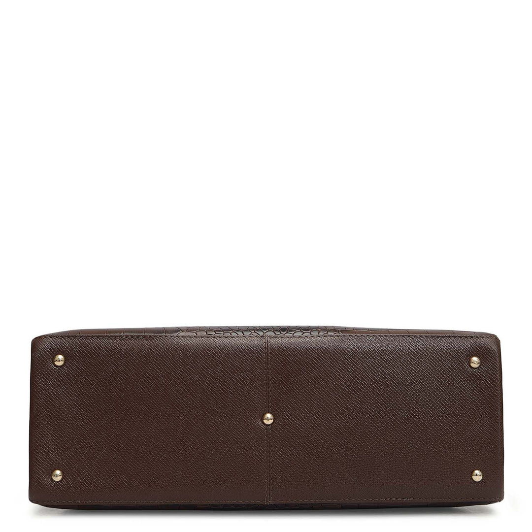 Medium Croco Leather Satchel - Walnut