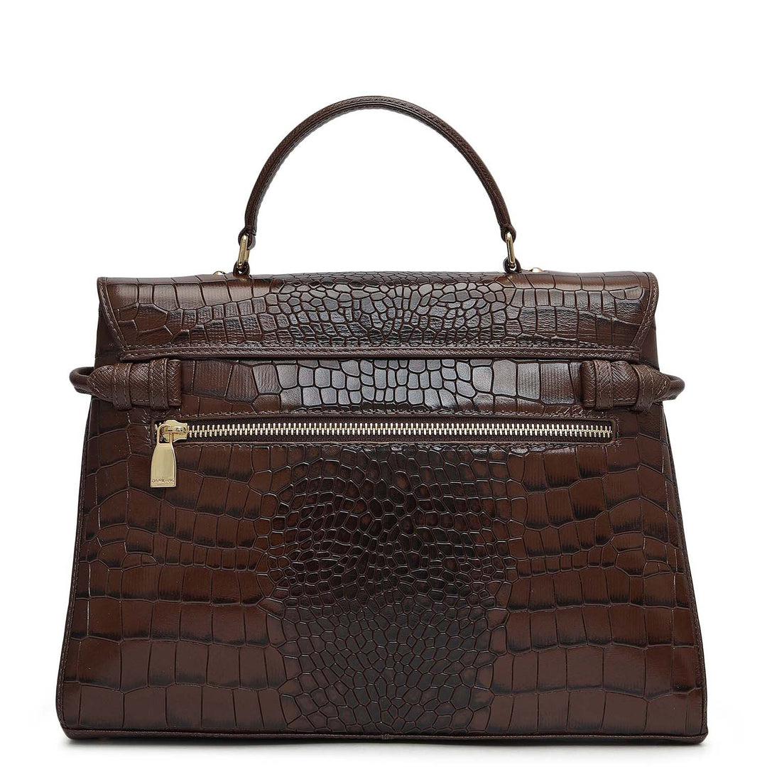 Medium Croco Leather Satchel - Walnut