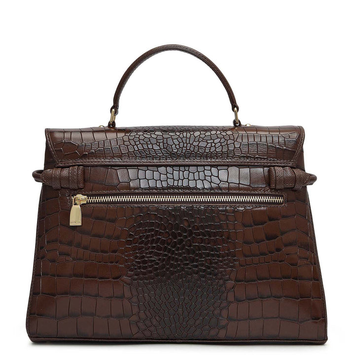 Medium Croco Leather Satchel - Walnut