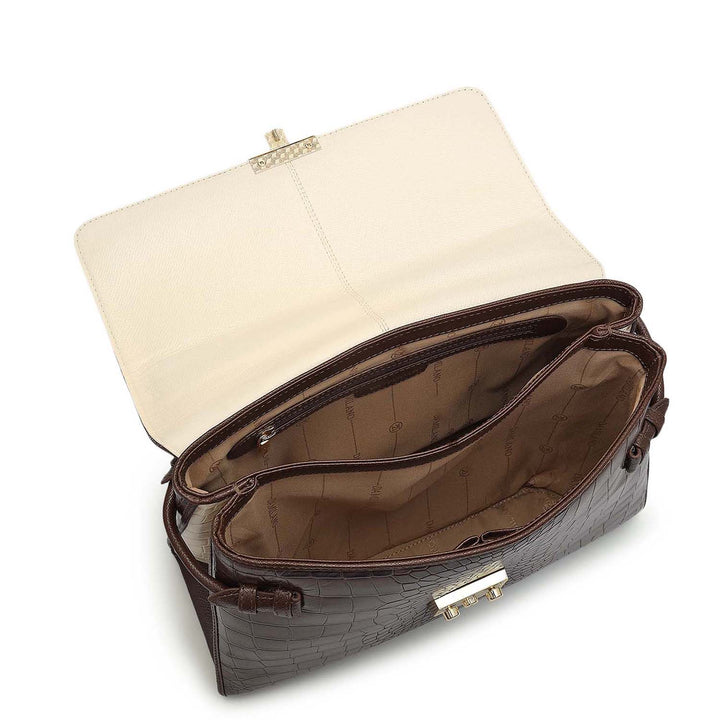 Medium Croco Leather Satchel - Walnut