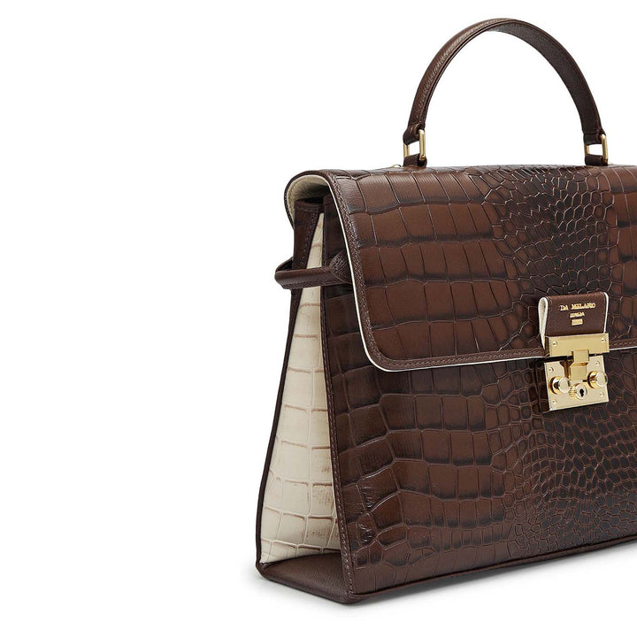 Medium Croco Leather Satchel - Walnut