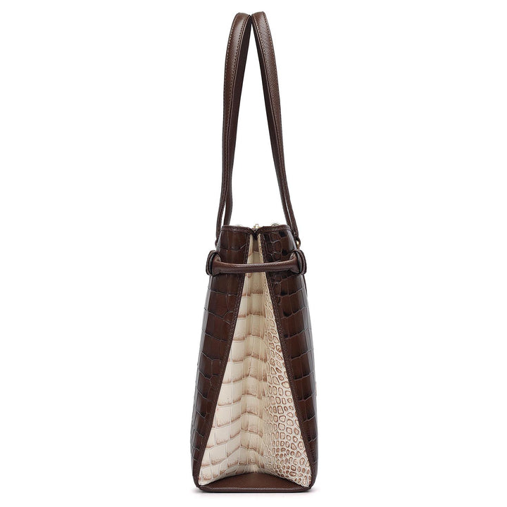 Medium Croco Leather Tote - Walnut