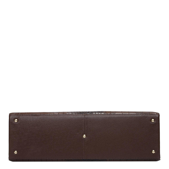 Medium Croco Leather Tote - Walnut