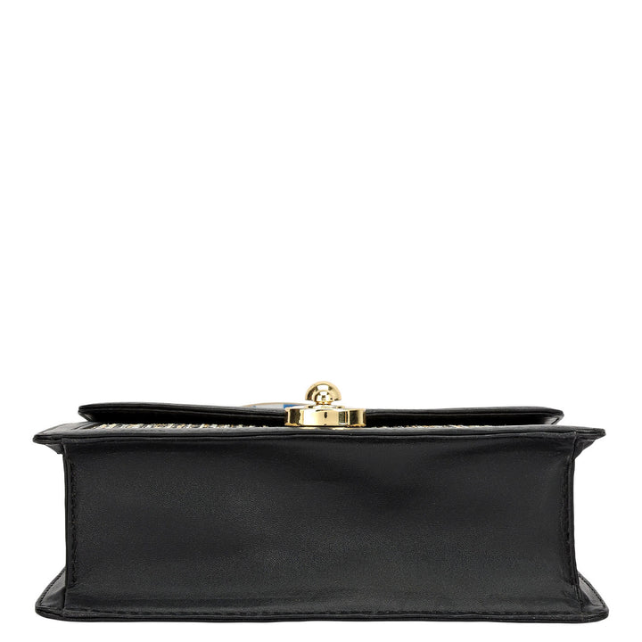 Small Canvas Plain Leather Satchel - Beige & Black