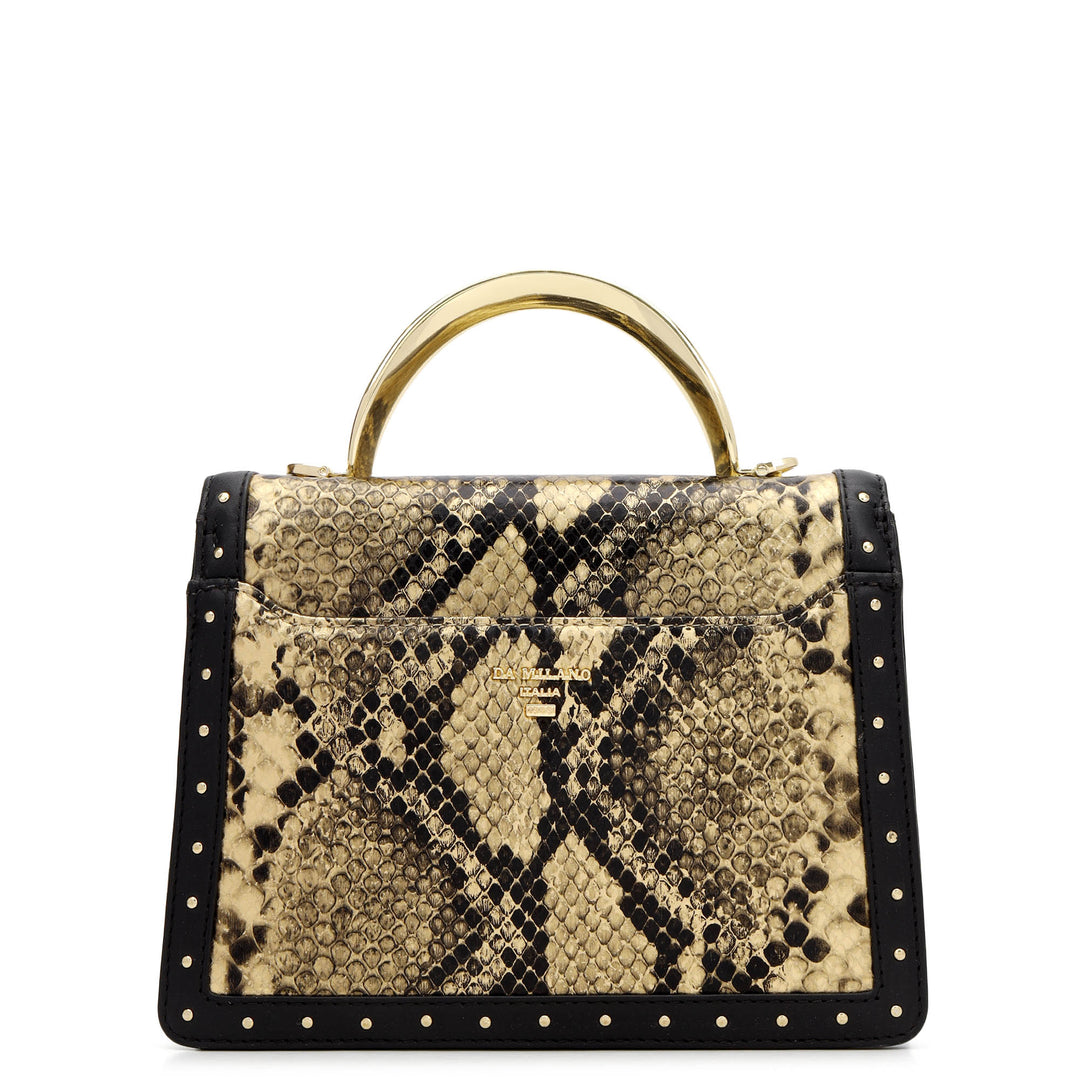 Snake Leather Top Handle Bag - Gold & Black