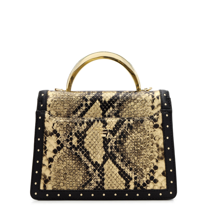 Snake Leather Top Handle Bag - Gold & Black