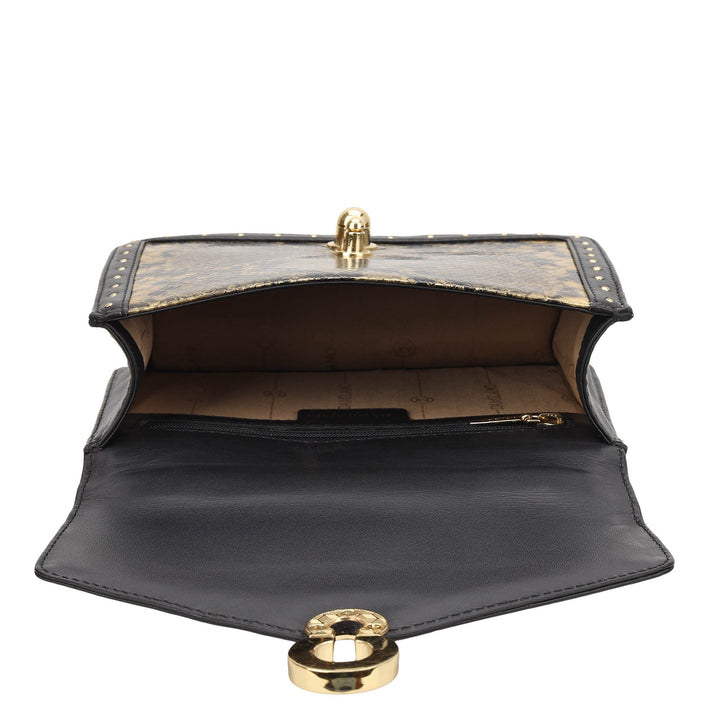 Snake Leather Top Handle Bag - Gold & Black