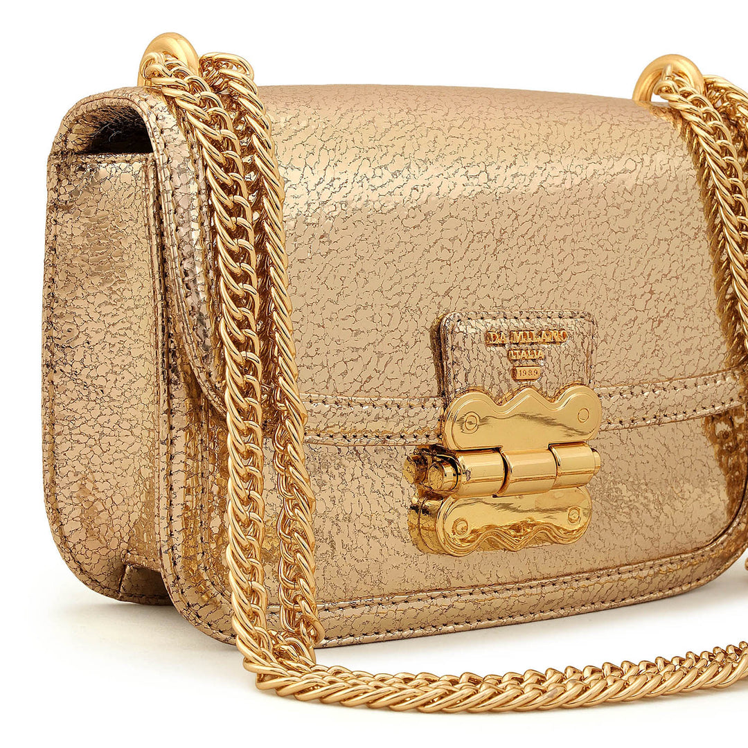 Small Metallic Leather Shoulder Bag - Gold