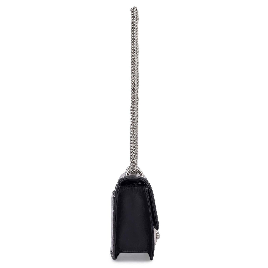 Small Snake Leather Shoulder Bag - Silver & Black