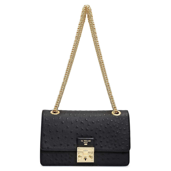 Small Ostrich Leather Shoulder Bag - Black