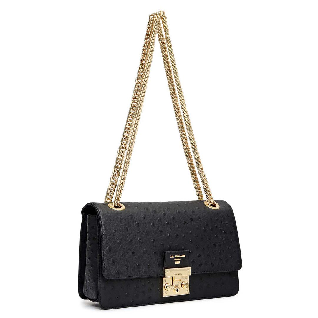 Small Ostrich Leather Shoulder Bag - Black