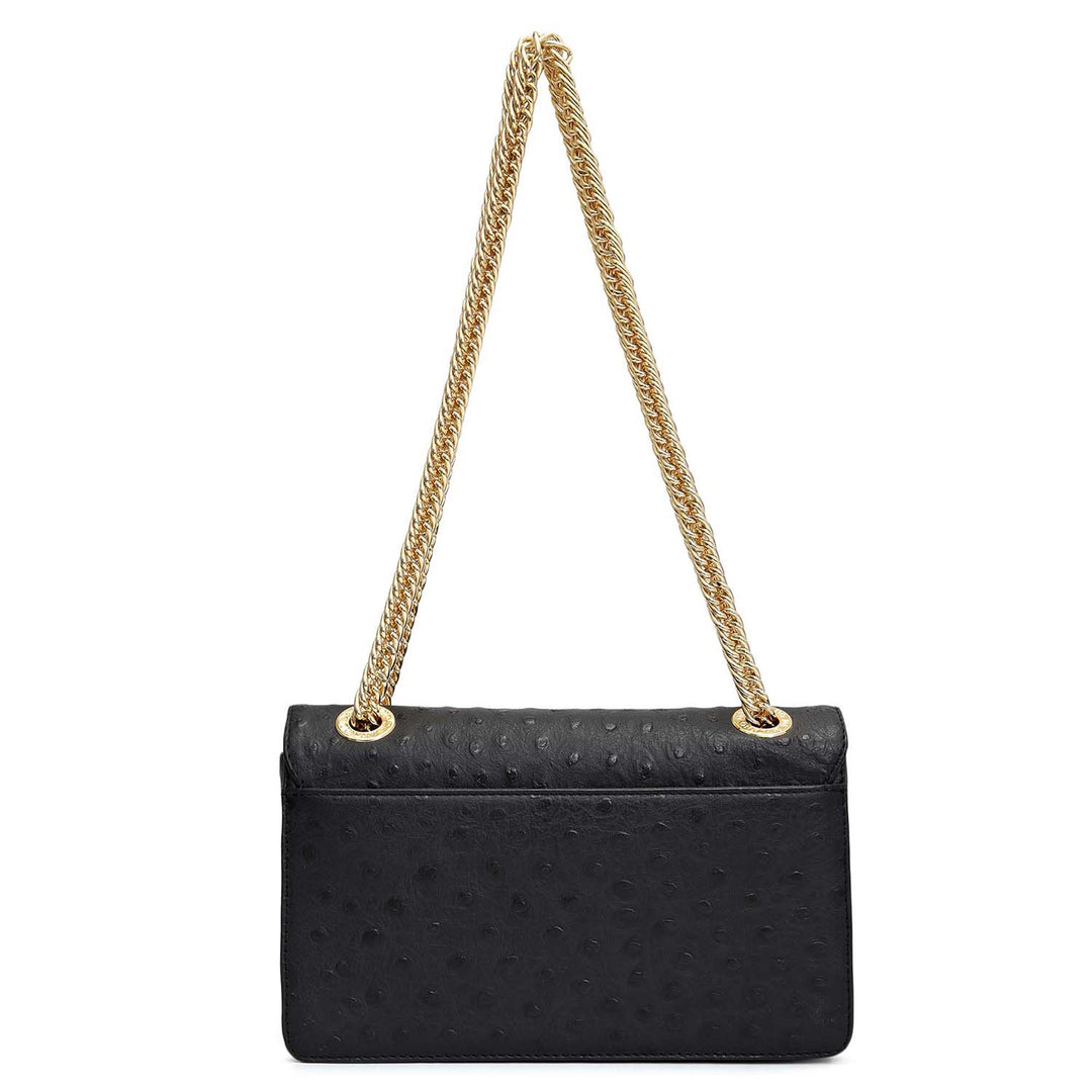 Small Ostrich Leather Shoulder Bag - Black