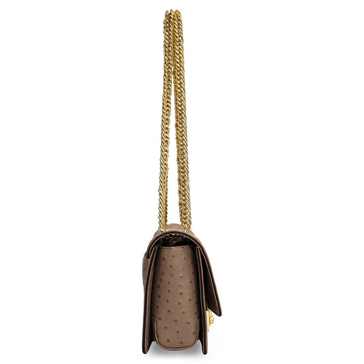 Small Ostrich Leather Shoulder Bag - Slate