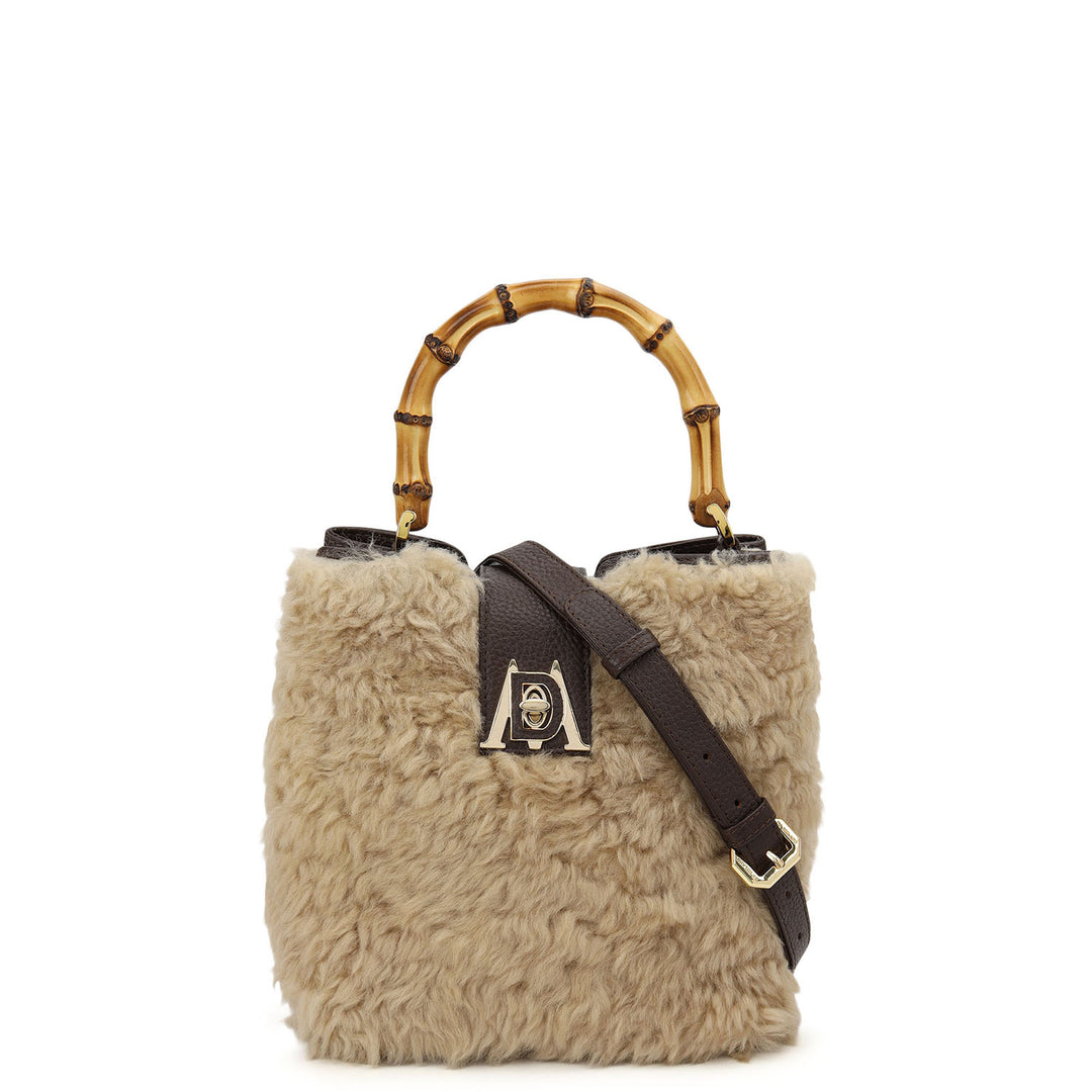 Fur Top Handle Bag - Beige