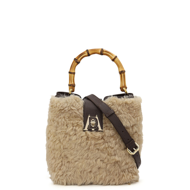 Fur Top Handle Bag - Beige