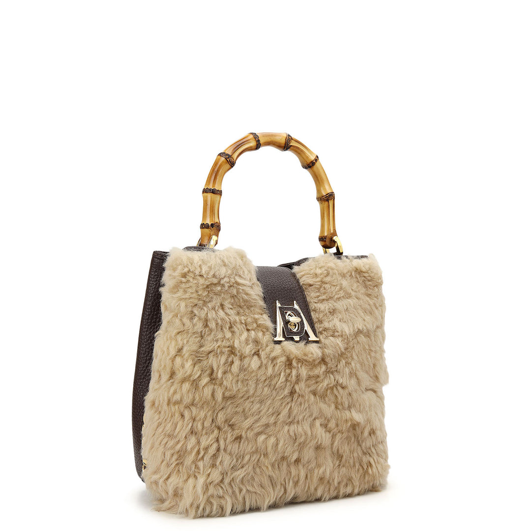 Fur Top Handle Bag - Beige