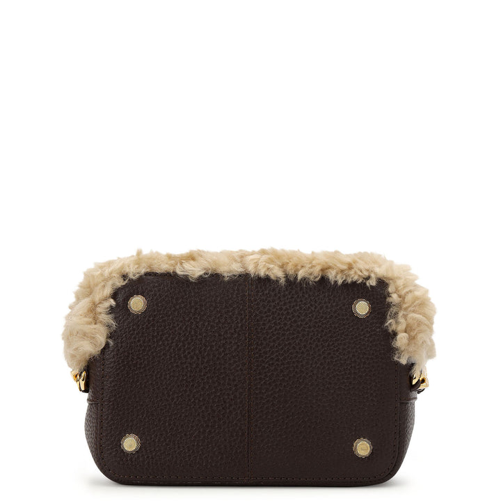 Fur Top Handle Bag - Beige