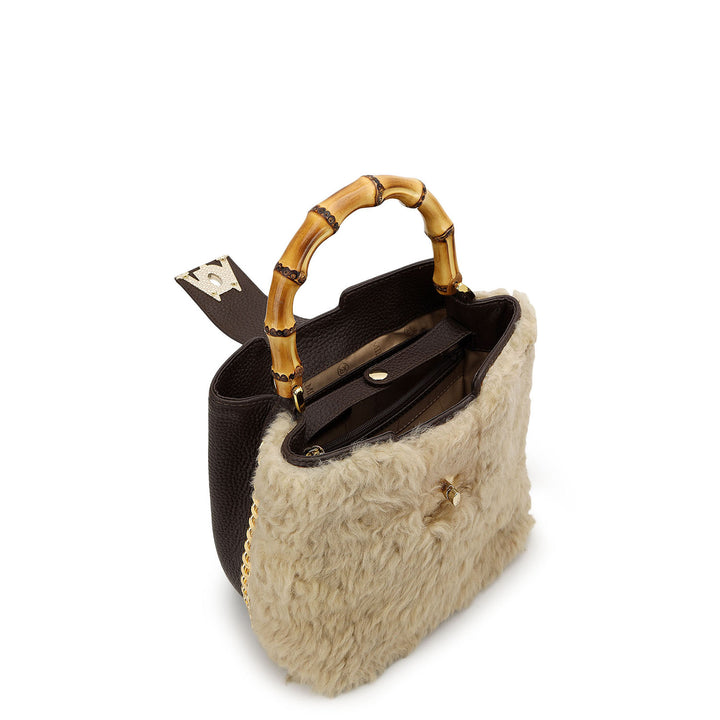 Fur Top Handle Bag - Beige