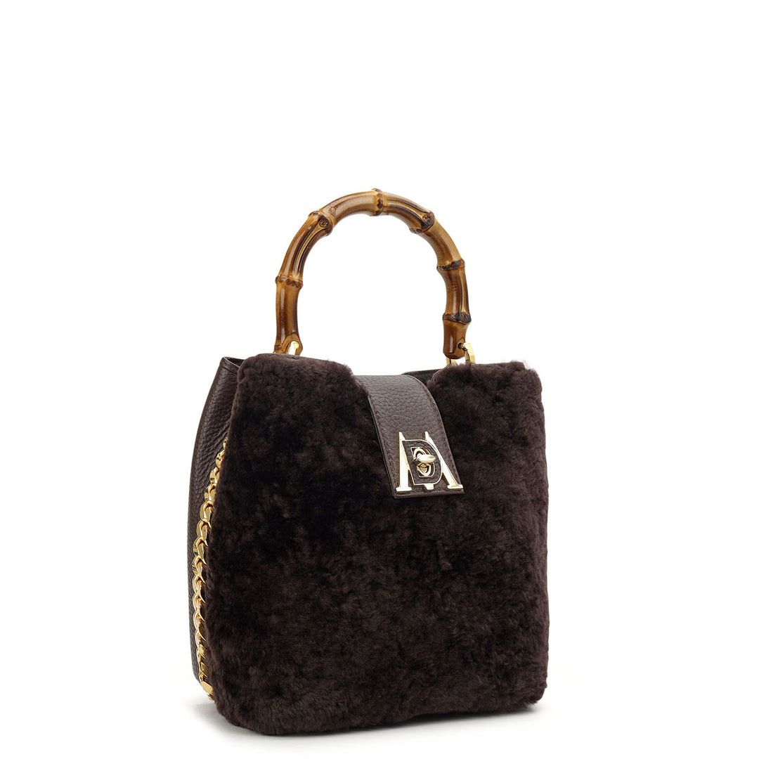 Fur Top Handle Bag - Chocolate
