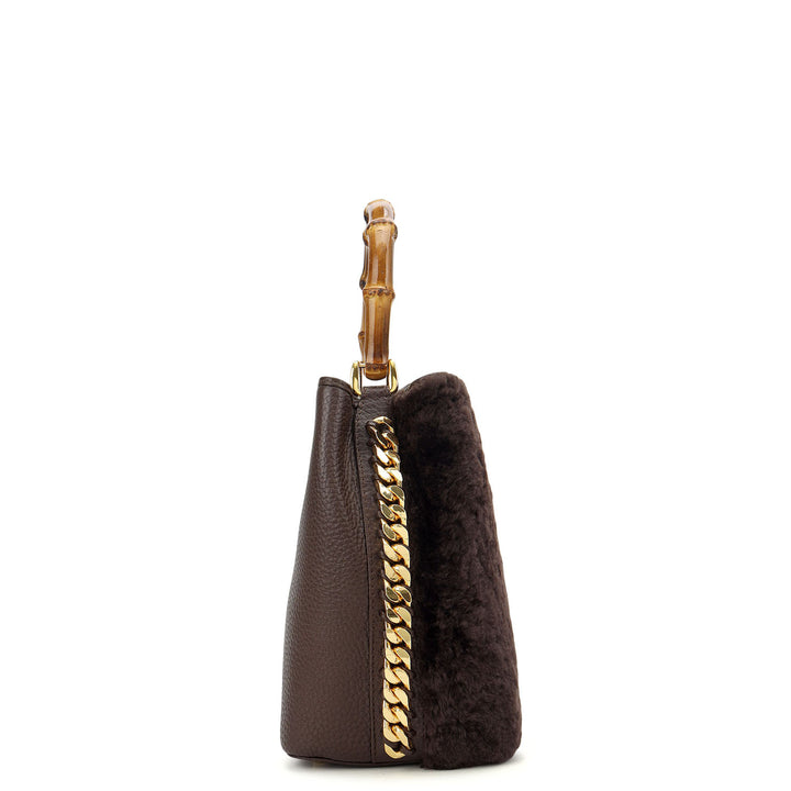 Fur Top Handle Bag - Chocolate