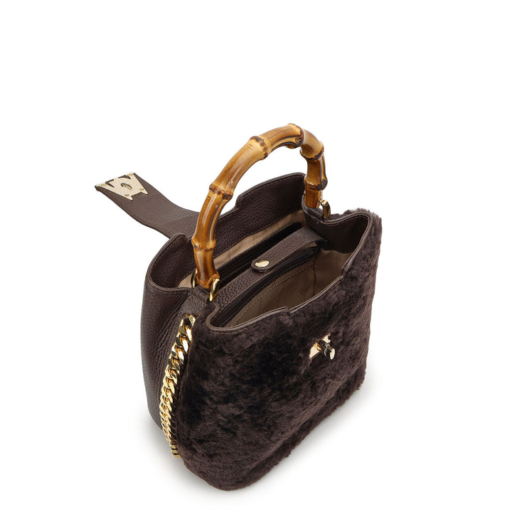 Fur Top Handle Bag - Chocolate
