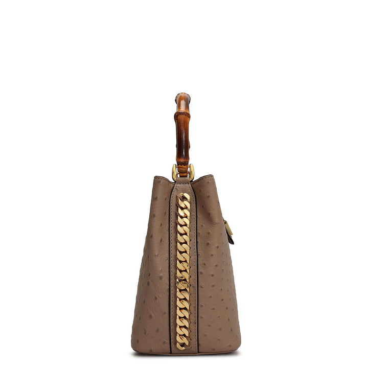 Small Ostrich Leather Satchel - Slate