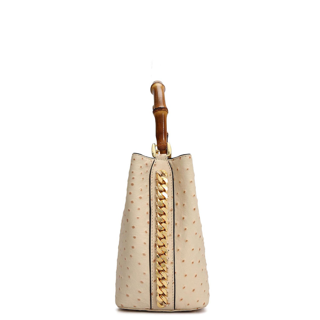 Small Ostrich Leather Satchel - Vanilla