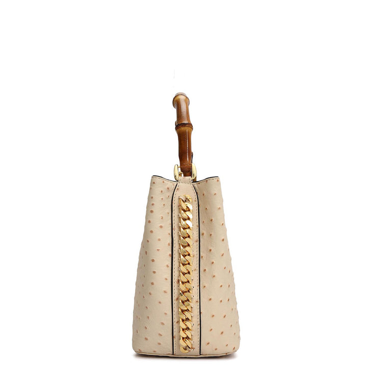 Small Ostrich Leather Satchel - Vanilla