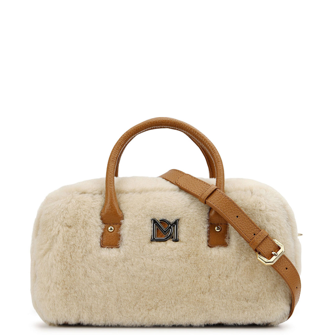 Fur Bowler Bag - Beige & Cognac