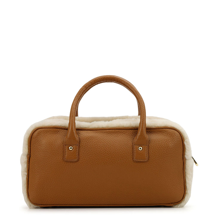 Fur Bowler Bag - Beige & Cognac