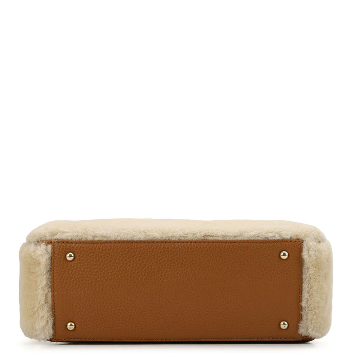 Fur Bowler Bag - Beige & Cognac