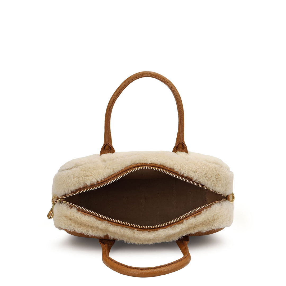 Fur Bowler Bag - Beige & Cognac