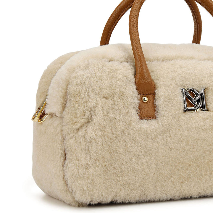 Fur Bowler Bag - Beige & Cognac